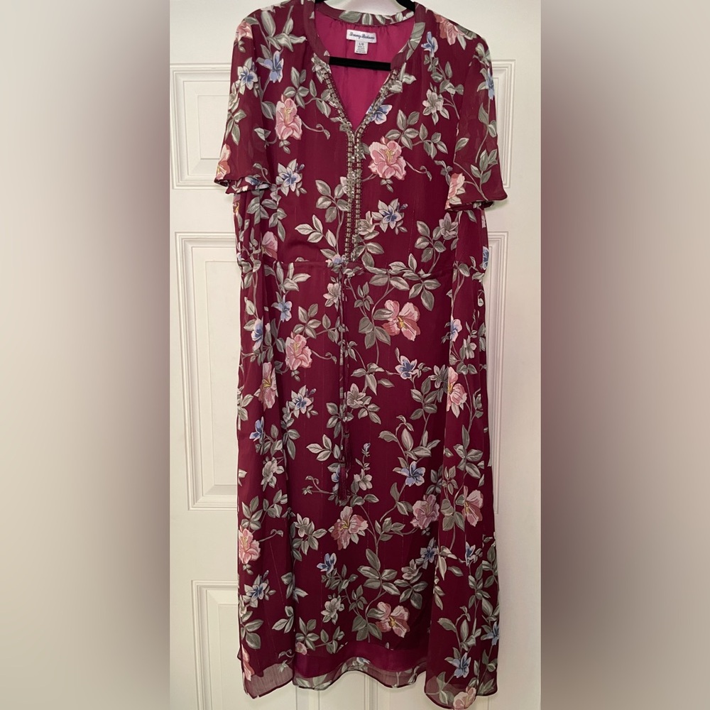Tommy Bahama Painted Petal Midi Floral Dress | Large | Wine Colored - Picture 9 of 10